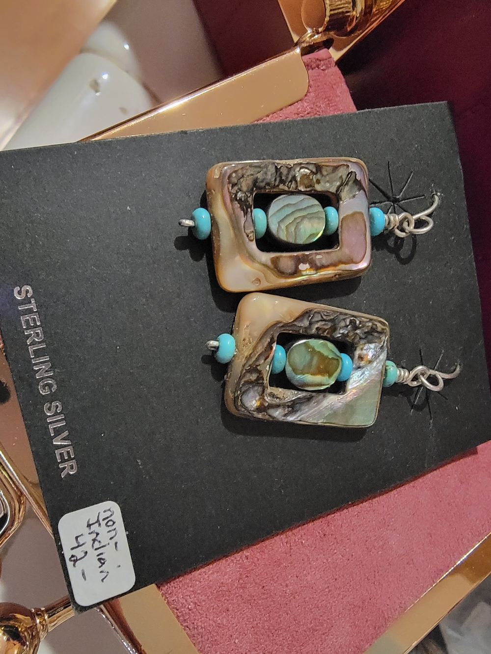 Sterling Silver Abalone & Turquoise Drop Earrings
